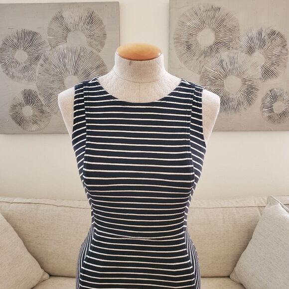J Crew Paneled Stripe Fit & Flare Striped Mini Dress - size 00 in Black/White. - Picture 5 of 14